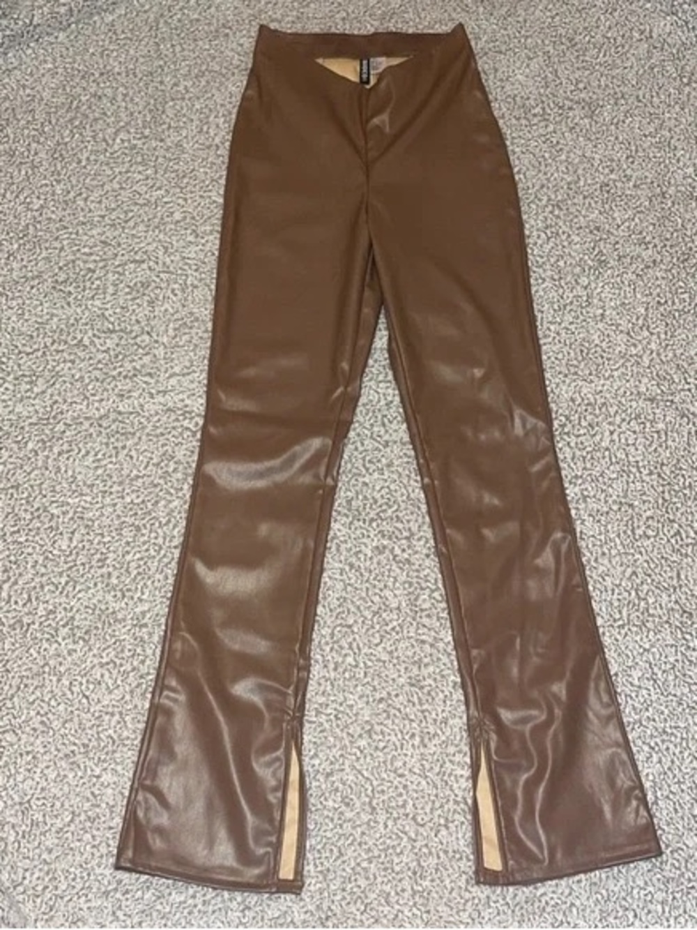 DIVIDED Faux Leather Brown High-Waist Flare Pants